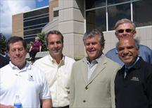 Dean Tanniru with Executives in Residence Van Jolissaint, Dave Rooney, Ken McCarter and Don Kaegi outside Elliott Hall